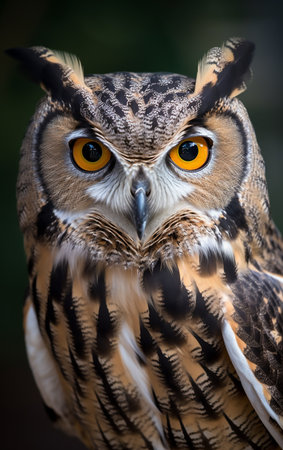 Portrait of a beautiful owl with yellow eyes. wild animal.の素材