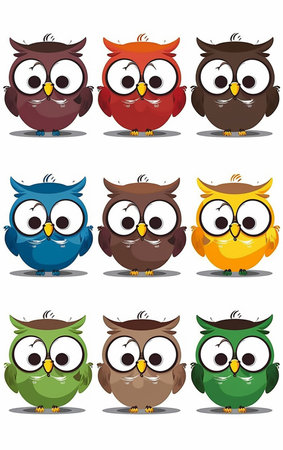 Set of Cute Cartoon Owls with different emotions. vector illustrationの素材