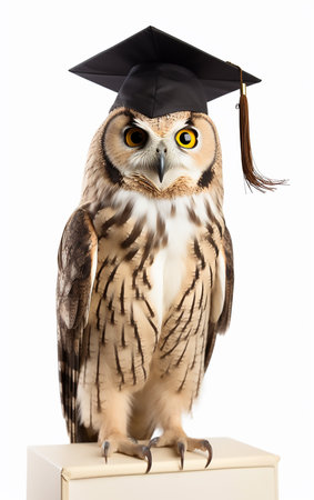 Owl with graduation cap isolated on white background. education concept.の素材