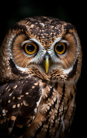 Portrait of a beautiful owl on black background. close-up.の素材