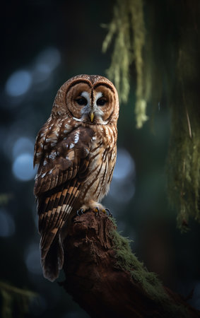 Tawny Owl (Strix nebulosa) sitting on a branchの素材