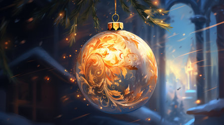 Christmas and New Year background with Christmas ball and christmas tree.の素材
