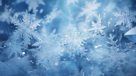 Snowflakes on blue bokeh background. Christmas background.の素材