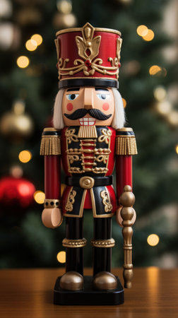 Christmas nutcracker on a Christmas tree. Selective focus.の素材