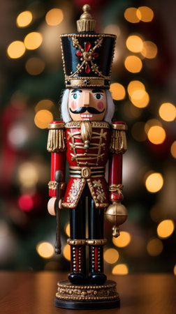 Christmas nutcracker on a Christmas tree. Selective focus.の素材