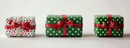 Minimalistic grinch christmas gifts photoreportage bright and cheerful presents on white backgroundの素材
