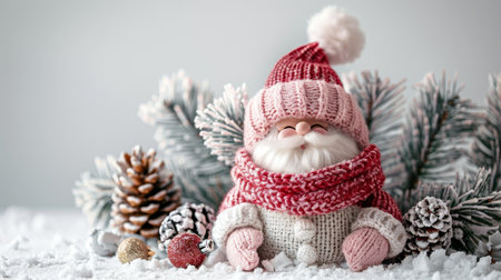 Elegant santa claus decorations on white background with festive and bright designの素材