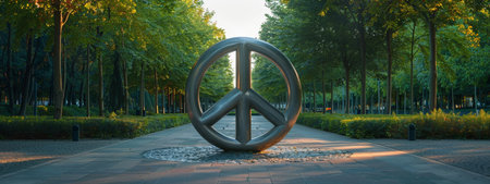 Minimalistic peace sign sculpture photoreportage bright, cheerful, and isolated on white backgroundの素材