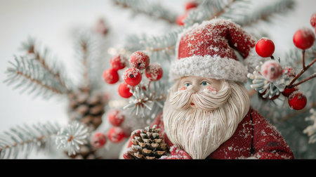 Elegant santa claus decorations in minimalistic style against bright backdrop on white backgroundの素材
