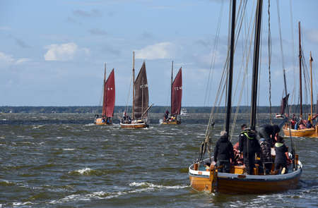 Zeesboats are still often found in the lagoon landscape in Mecklenburg-Western Pomerania.のeditorial素材