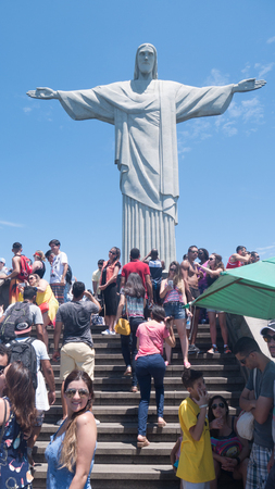 Rio de Janeiro, Brazil - September 18, 2016: Tourists at the Christ the Redeemer statue atop the Corcovado Mountain in Rio de Janeiro, Brazil.のeditorial素材