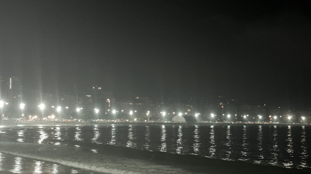 RIO DE JANEIRO, BRAZIL - NOVEMBER 23:  General view of Copacabana beach at night in Rio de Janeiro, Brazilの写真素材