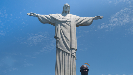 Rio de Janeiro, Brazil - September 18, 2016: Tourists at the Christ the Redeemer statue atop the Corcovado Mountain in Rio de Janeiro, Brazil.のeditorial素材