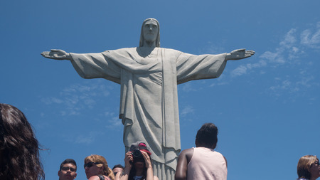 Rio de Janeiro, Brazil - September 18, 2016: Tourists at the Christ the Redeemer statue atop the Corcovado Mountain in Rio de Janeiro, Brazil.のeditorial素材