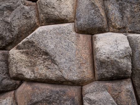 Detail of an ancient Inca wall in Sacsayhuaman, near Cusco, in Peru, South Americaの写真素材