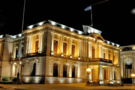 TANDIL, ARGENTINA - SEPTEMBER 29: General view of municipality of Tandil at night in Tandil, Buenos Aires, Argentinaのeditorial素材