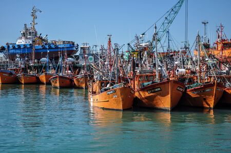 Fishing boats at the port of Mar del Plata, Buenos Aires, Argentinaのeditorial素材