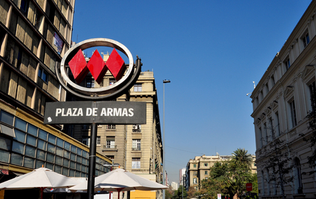 SANTIAGO, CHILE - SEPTEMBER 27, 2016: Metro exit at Plaza de Armas square in Santiago, Chileのeditorial素材