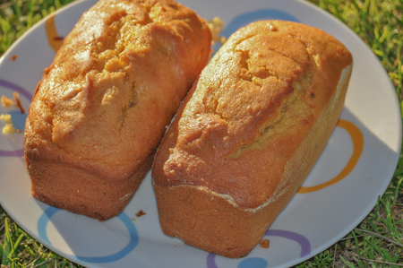 Two traditional orange puddings getting cold outdoors
