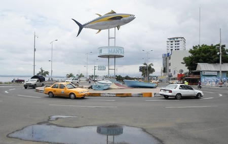 MANTA, ECUADOR - MARCH 18, 2015: Tuna monument in the port of Manta. The city of Manta is the World Capital of Tunaのeditorial素材