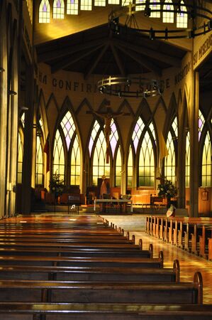 OSORNO, CHILE - JUNE 21, 2016: Interior view of Osorno Cathedral, San Mateo Apostol in Osorno, Chileのeditorial素材