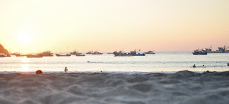 Fishing boats at Sunset in Puerto Lopez, Ecuadorの写真素材