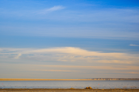 Salar lagoon and sky in La Pampa Province, Argentinaの写真素材