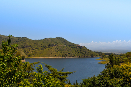 General view of the lake Embalse Dique los Molinos in Cordoba, Argentinaの写真素材