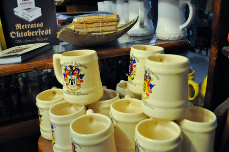 CORDOBA, ARGENTINA - OCTOBER 03, 2016:  General view of beer cups in a beer store at October Fest in Villa General Belgrano, Cordoba, Argentinaのeditorial素材