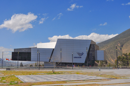 QUITO, ECUADOR, MARCH 08, - 2015 - Modern building in which is located the Unasur, an international organization of south american countries.のeditorial素材