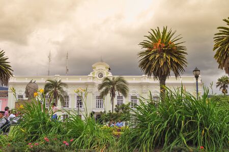 OTAVALO, ECUADOR - MARCH 18, 2017:  General view of Otavalo Municipality and main square, in Otavalo, Ecuadorのeditorial素材