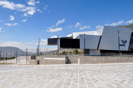 QUITO, ECUADOR, MARCH 08, - 2015 - Modern building in which is located the Unasur, an international organization of south american countries.のeditorial素材