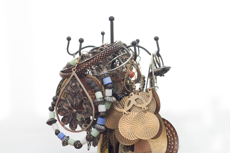 Set of various jewelry on white backgroundの写真素材