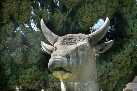 Ancient statue of Bull in baths of Diocletian (Thermae Diocletiani) in Rome. Italyの写真素材