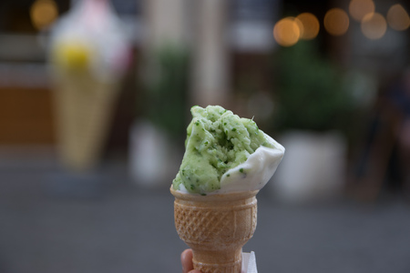ice cream with basil and mintの写真素材
