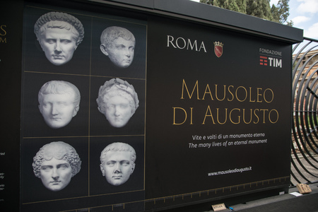 ROME, ITALY - JUNE 03, 2017:  Letter in the entrace of the ruins of Mausoleum of Augustus, currently in reconstruction,  in Rome Italyのeditorial素材