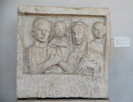 A funerary slab in the baths of Diocletian in Rome. Italyのeditorial素材