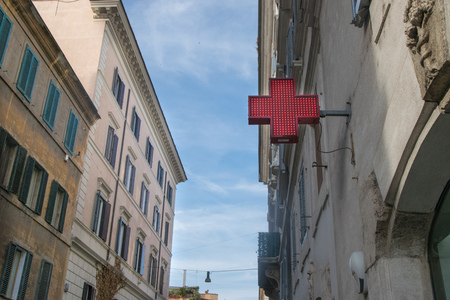 ROME, ITALY - MAY 06, 2017: Pharmacy building in Rome, Italyのeditorial素材