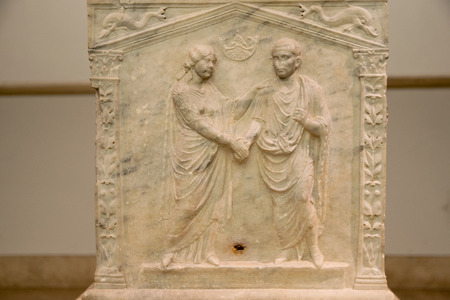 A funerary slab in the baths of Diocletian in Rome. Italyのeditorial素材
