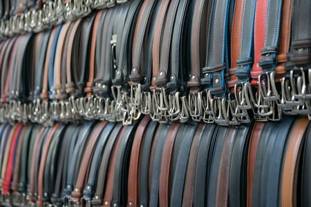 Leather Pants Belts in Various Colors in a Store