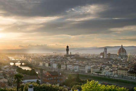 Florence, Italy during beautiful sunsetの写真素材