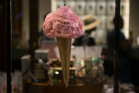 FLORENCE, ITALY - JUNE 02, 2017: A fantasy ice cream is seen in the showcase of a Gelateria, Ice...