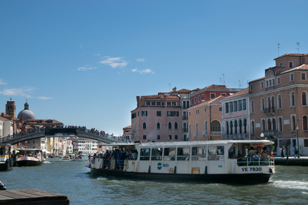 VENICE, ITALY - JUNE 02, 2017: General view of Vaporeto ship at Canale Grande in Venice, Italyのeditorial素材