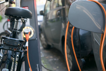 Charging of an electric carの写真素材