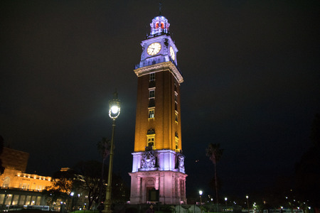 BUENOS AIRES, ARGENTINA - AUGUST 07, 2017: Torre de los Ingleses at night in Buenos Aires, Argentina