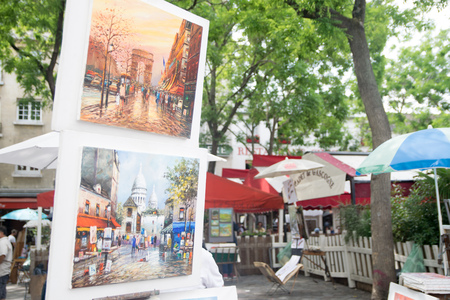 PARIS, FRANCE - JUNE 07, 2017:  Paints at artists area in Montmartre neighborhoodのeditorial素材