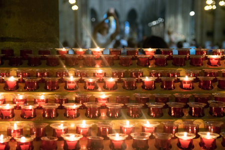 Candles were lighted at Notre Dame church in Paris of Franceのeditorial素材