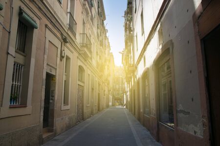 Narrow street in Barcelona, Spainのeditorial素材