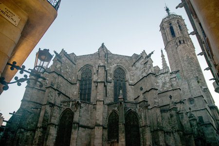 Cathedral of the Holy Cross and Saint Eulalia, View from Freneria Street, Barcelona, Catalonia, Spainのeditorial素材