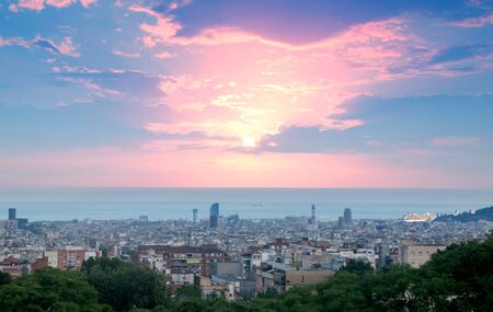 Sunset in Barcelona, Spainのeditorial素材